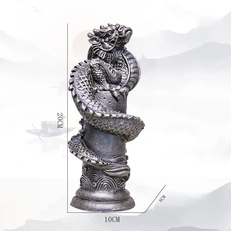 Buddha Stones fatto a mano drago volante intorno al pilastro polvere di ferro ruggine statua in resina decorazione per la casa - Image 28
