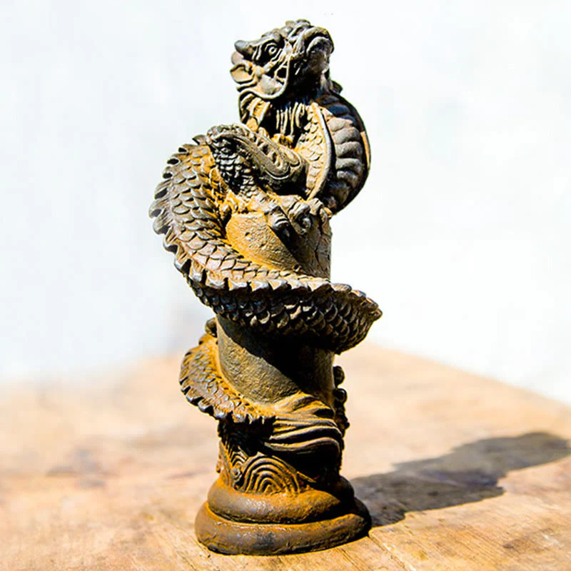 Buddha Stones fatto a mano drago volante intorno al pilastro polvere di ferro ruggine statua in resina decorazione per la casa - Image 4