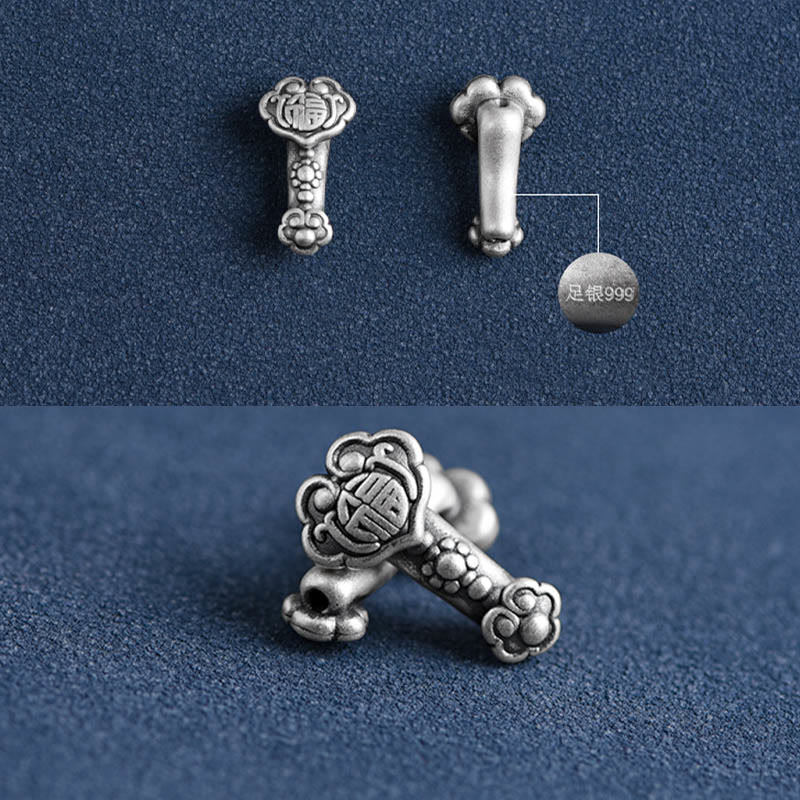 Buddha Stones Fatto a mano in argento sterling 999 Fu Character Wish Ruyi Handle Fortune Rope Bracciale Cavigliera - Image 22