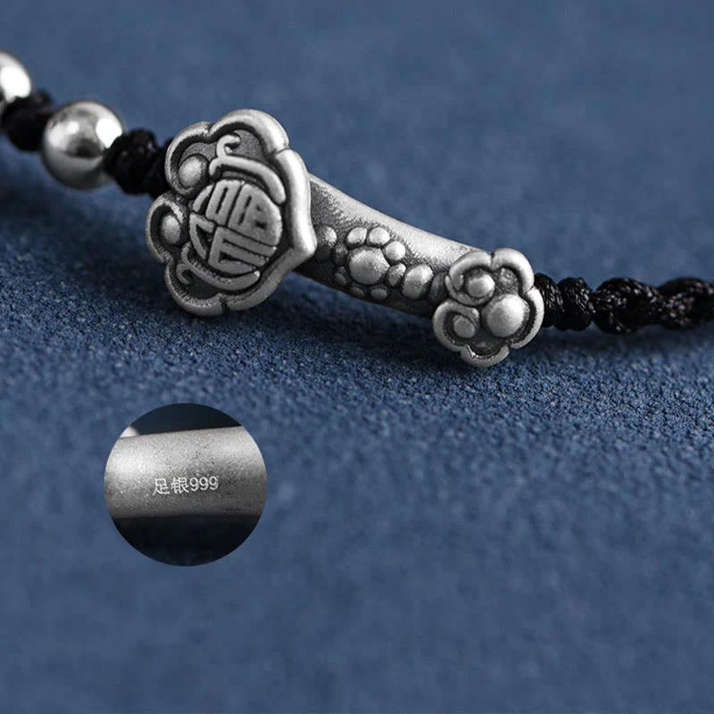 Buddha Stones Fatto a mano in argento sterling 999 Fu Character Wish Ruyi Handle Fortune Rope Bracciale Cavigliera - Image 23