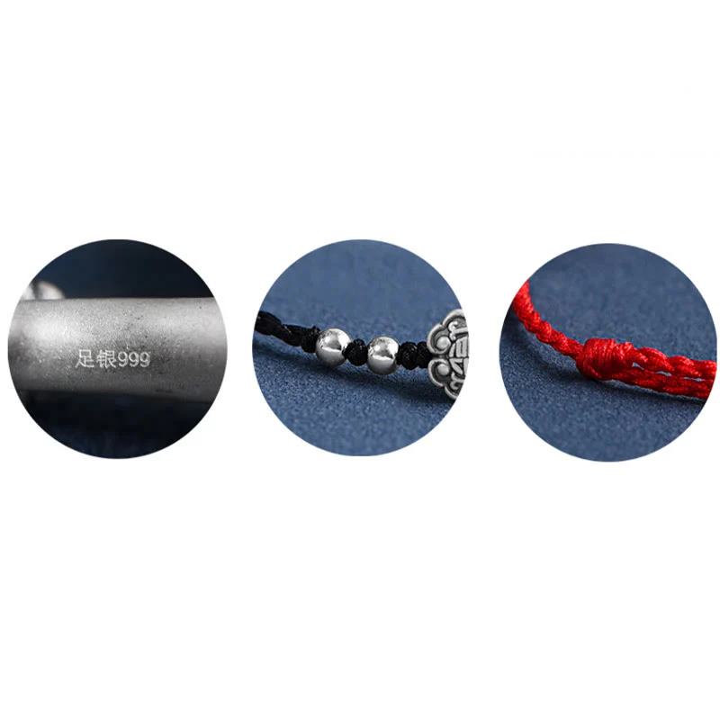 Buddha Stones Fatto a mano in argento sterling 999 Fu Character Wish Ruyi Handle Fortune Rope Bracciale Cavigliera - Image 24