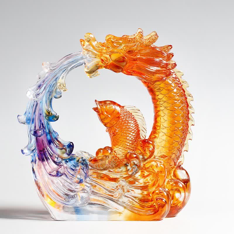 Buddha Stones Feng Shui Drago Koi Pesce Fatto a Mano Liuli Cristallo Arte Pezzo Decorazione Casa Ufficio