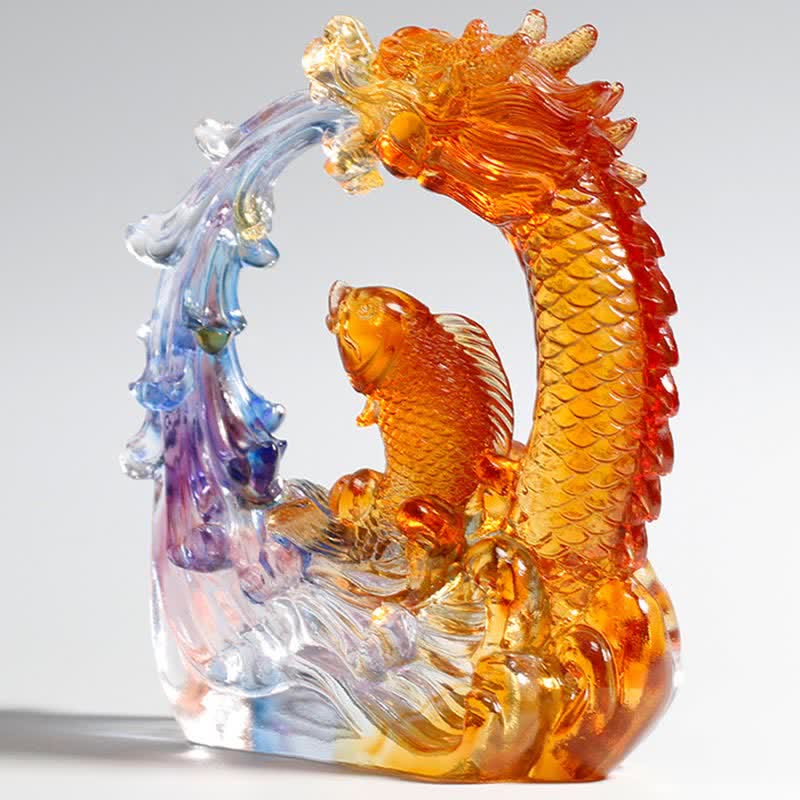 Buddha Stones Feng Shui Drago Koi Pesce Fatto a Mano Liuli Cristallo Arte Pezzo Decorazione Casa Ufficio - Image 3