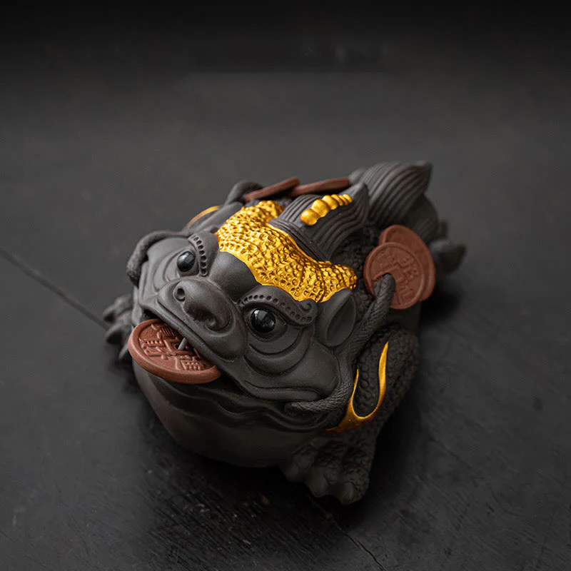 Buddha Stones Feng Shui Rana Rospo Monete di rame Ceramica Argilla viola Ricchezza Casa Tè Animale domestico Figurina Decorazione - Image 2
