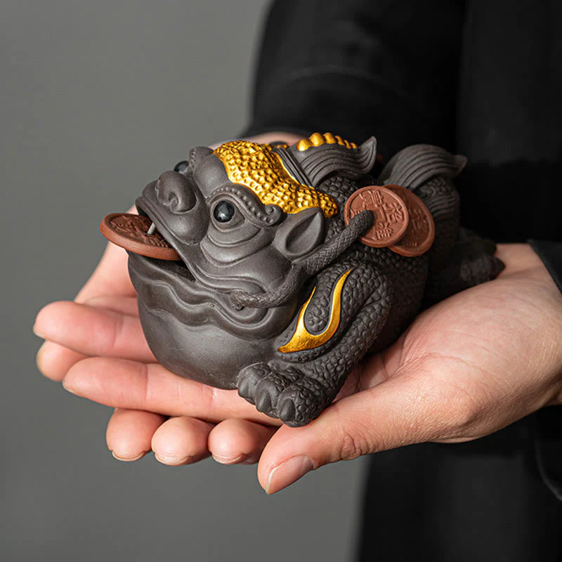 Buddha Stones Feng Shui Rana Rospo Monete di rame Ceramica Argilla viola Ricchezza Casa Tè Animale domestico Figurina Decorazione - Image 4