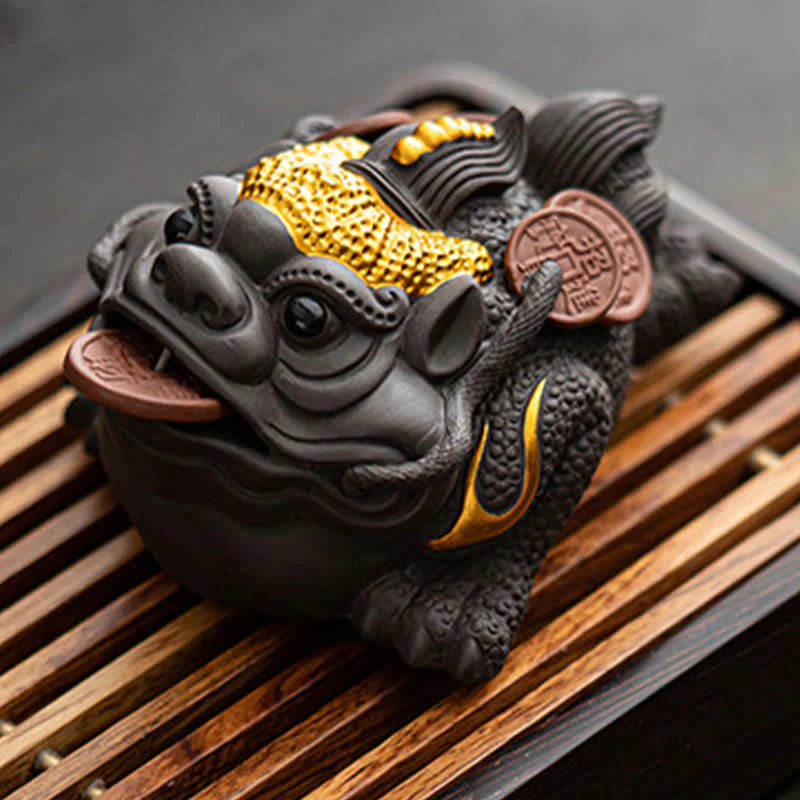 Buddha Stones Feng Shui Rana Rospo Monete di rame Ceramica Argilla viola Ricchezza Casa Tè Animale domestico Figurina Decorazione - Image 5