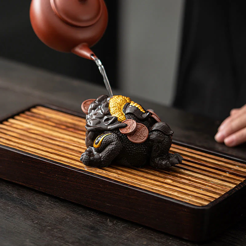 Buddha Stones Feng Shui Rana Rospo Monete di rame Ceramica Argilla viola Ricchezza Casa Tè Animale domestico Figurina Decorazione - Image 9