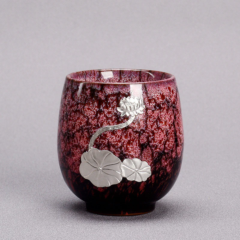 Buddha Stones Fiore di Loto d'Argento Foglia Tazza da Tè Cinese Jianzhan Ceramica Tazza da Tè Kung Fu 150ml - Image 9