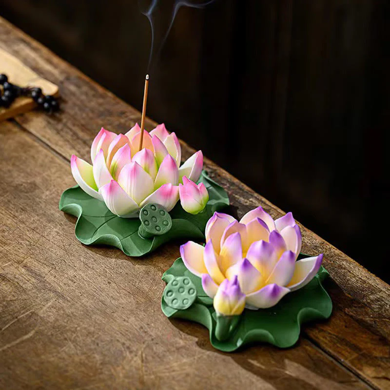 Buddha Stones, fiore di loto, foglia, baccello, guarigione spirituale, bruciatore di incenso in ceramica, decorazione - Image 11
