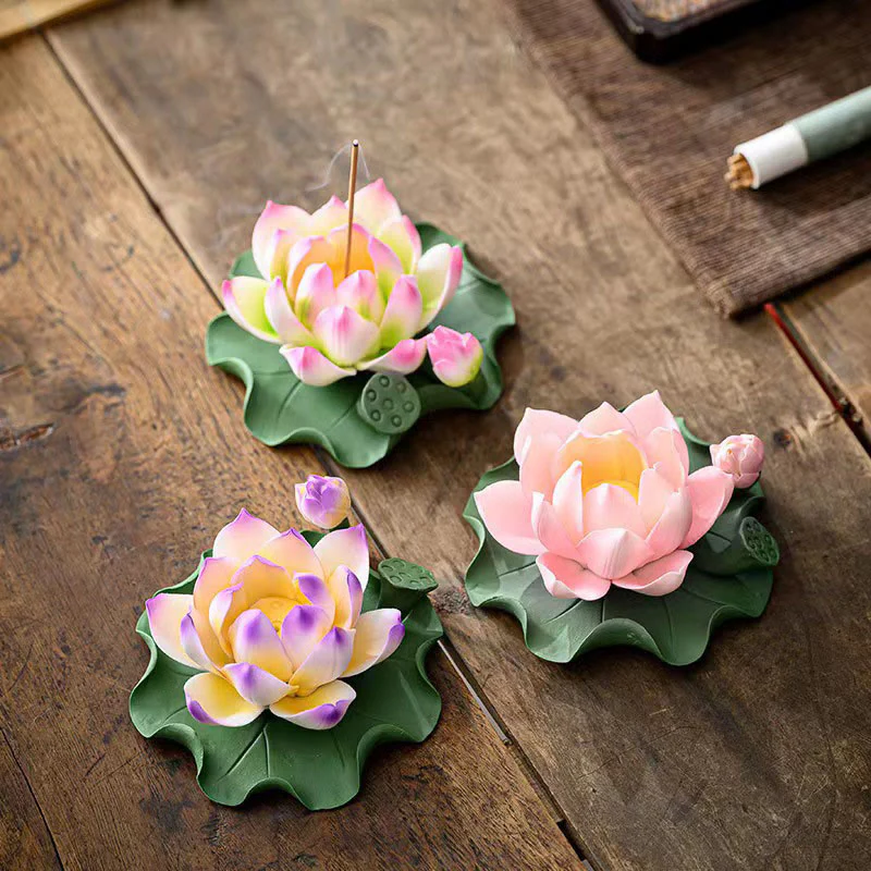 Buddha Stones, fiore di loto, foglia, baccello, guarigione spirituale, bruciatore di incenso in ceramica, decorazione - Image 2