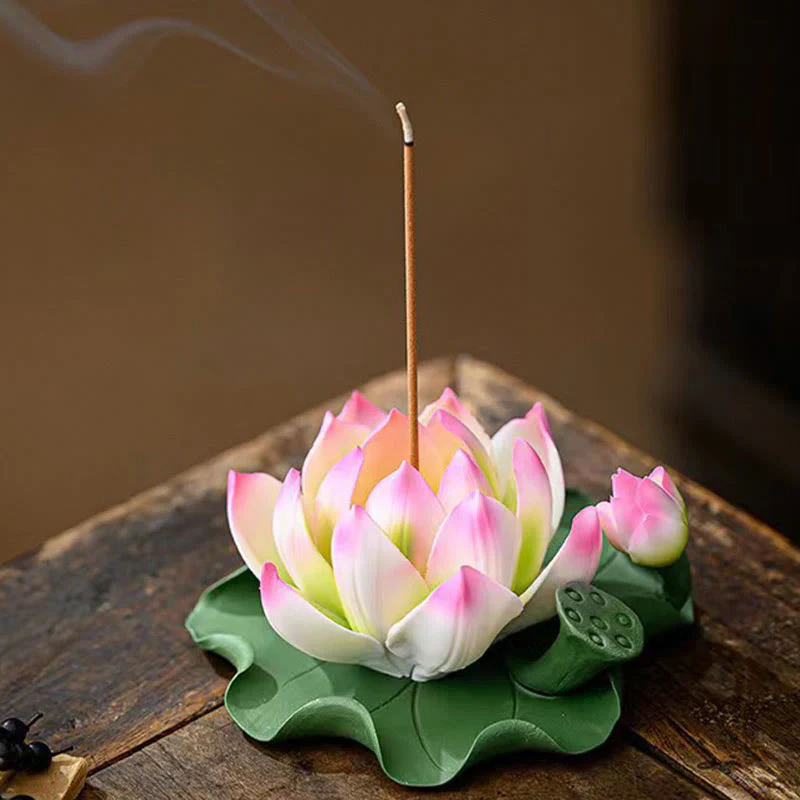 Buddha Stones, fiore di loto, foglia, baccello, guarigione spirituale, bruciatore di incenso in ceramica, decorazione - Image 4