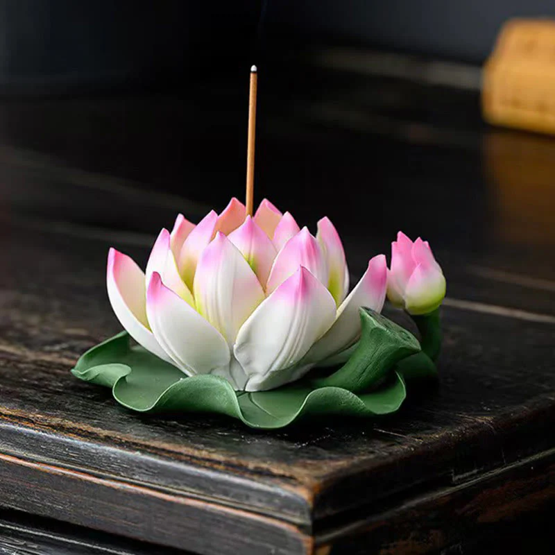 Buddha Stones, fiore di loto, foglia, baccello, guarigione spirituale, bruciatore di incenso in ceramica, decorazione - Image 5