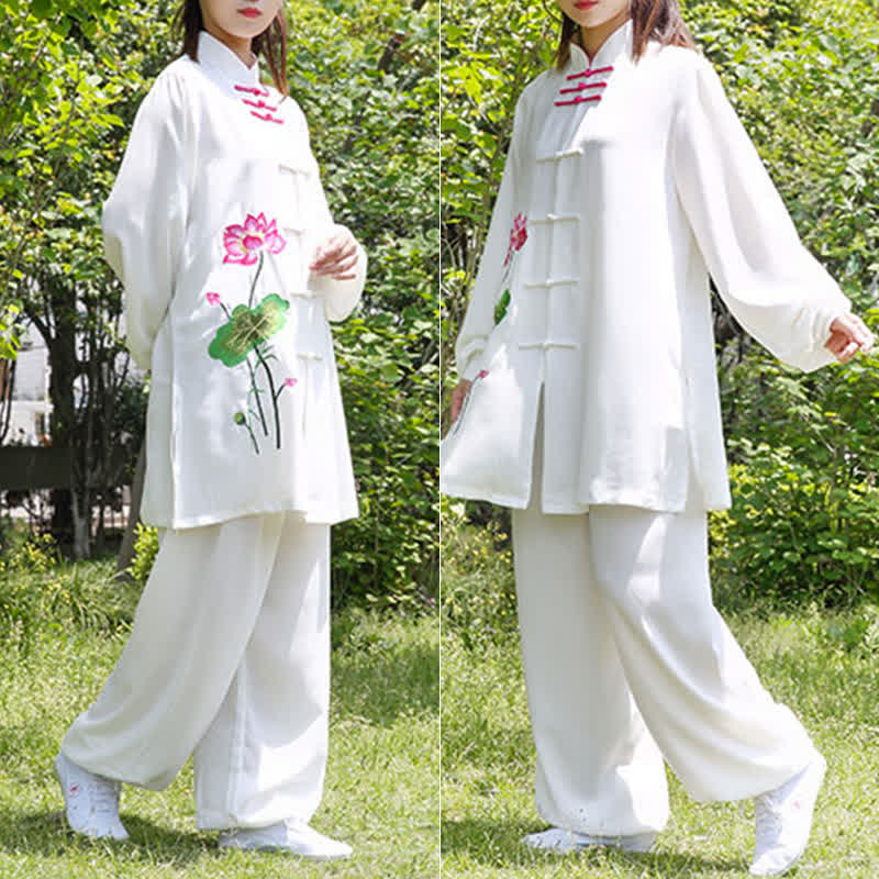 Buddha Stones Fiore di Loto Foglia Modello Tai Chi Meditazione Preghiera Spirituale Zen Pratica Abbigliamento Set da Donna - Image 11
