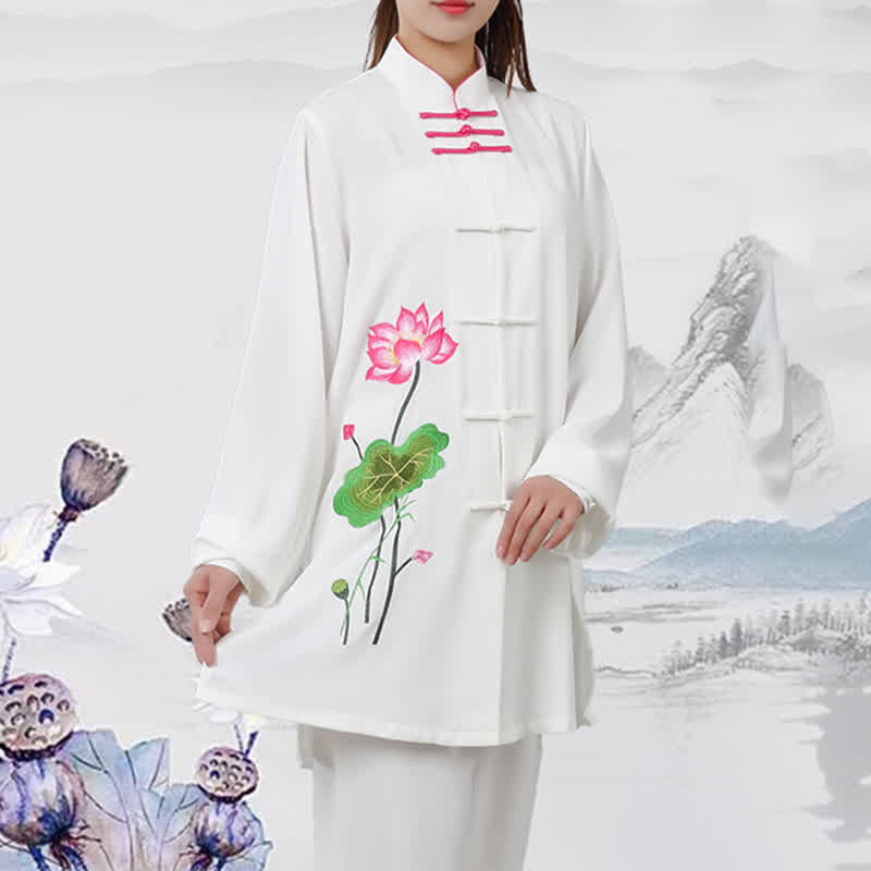 Buddha Stones Fiore di Loto Foglia Modello Tai Chi Meditazione Preghiera Spirituale Zen Pratica Abbigliamento Set da Donna - Image 12