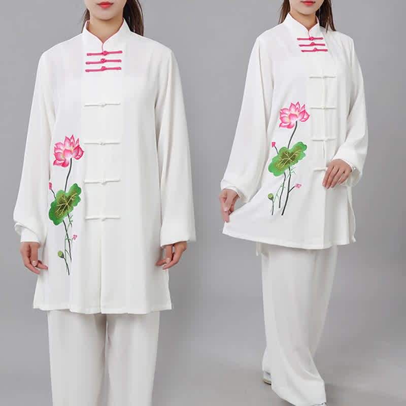 Buddha Stones Fiore di Loto Foglia Modello Tai Chi Meditazione Preghiera Spirituale Zen Pratica Abbigliamento Set da Donna - Image 3