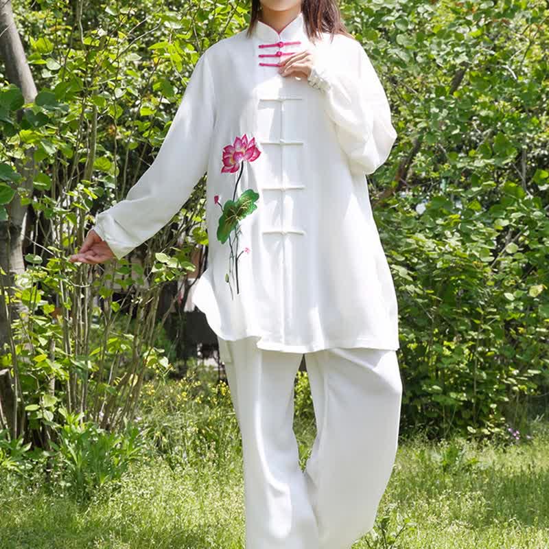 Buddha Stones Fiore di Loto Foglia Modello Tai Chi Meditazione Preghiera Spirituale Zen Pratica Abbigliamento Set da Donna - Image 7