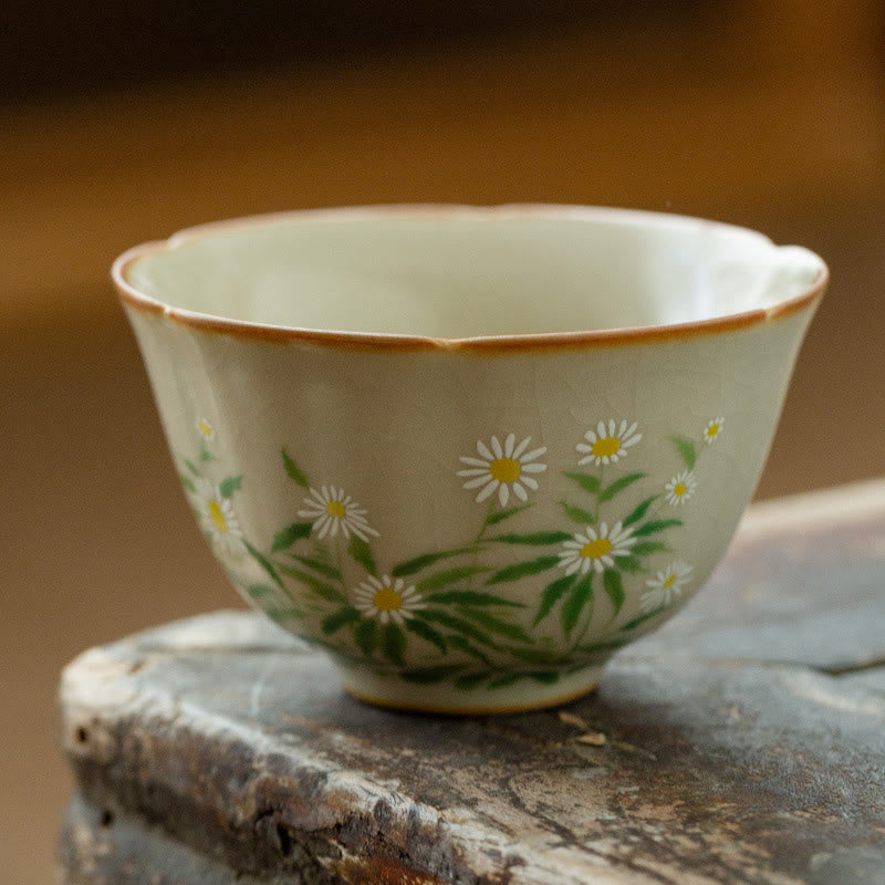 Buddha Stones Fiore di pesco Margherita Fiore Tazza da tè in ceramica Tazze da tè Kung Fu - Image 5