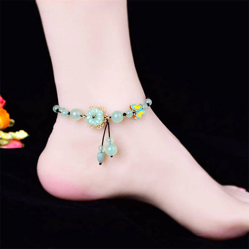 Buddha Stones Fiore Giada Farfalla Fortuna Abbondanza Charm Cavigliera - Image 3