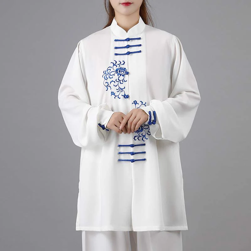 Buddha Stones Fiore Ricamo Meditazione Preghiera Spirituale Zen Tai Chi Qigong Pratica Set di Abbigliamento Unisex - Image 5