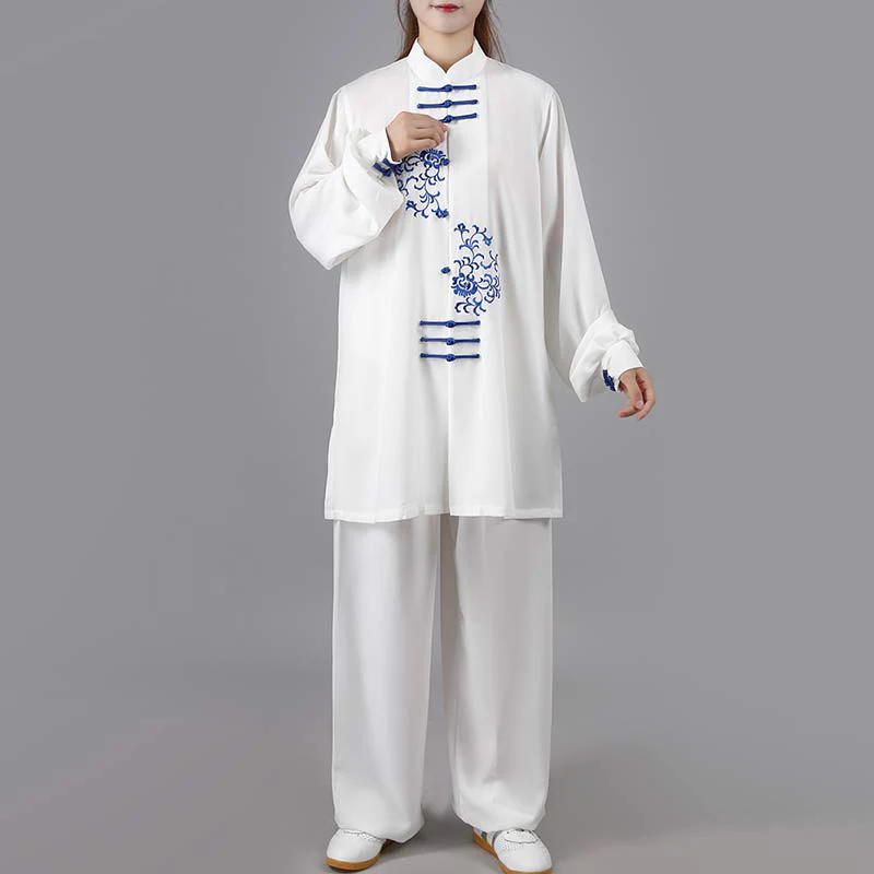 Buddha Stones Fiore Ricamo Meditazione Preghiera Spirituale Zen Tai Chi Qigong Pratica Set di Abbigliamento Unisex - Image 9