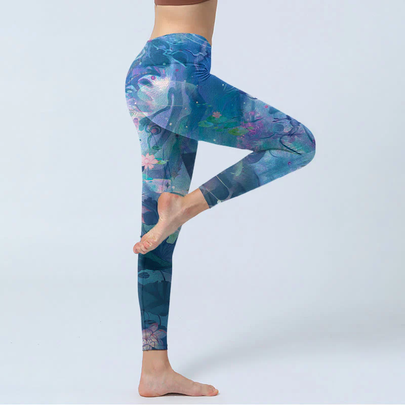 Buddha Stones Fiori di Loto Foglie Uccelli Leggings da Palestra Pantaloni da Yoga da Donna - Image 4