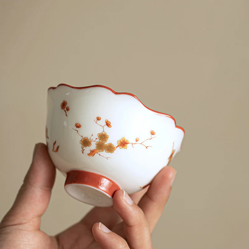Buddha Stones Fiori di porcellana bianca Gaiwan in ceramica Sancai Tazza da tè Kung Fu Tazza da tè e piattino con coperchio - Image 10