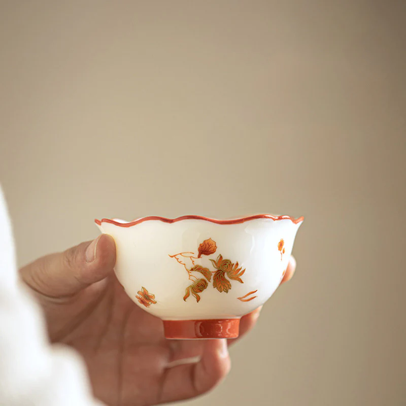 Buddha Stones Fiori di porcellana bianca Gaiwan in ceramica Sancai Tazza da tè Kung Fu Tazza da tè e piattino con coperchio - Image 12