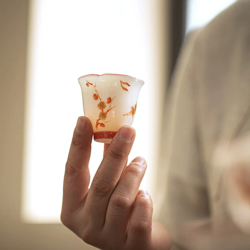 Buddha Stones Fiori di porcellana bianca Gaiwan in ceramica Sancai Tazza da tè Kung Fu Tazza da tè e piattino con coperchio - Image 16