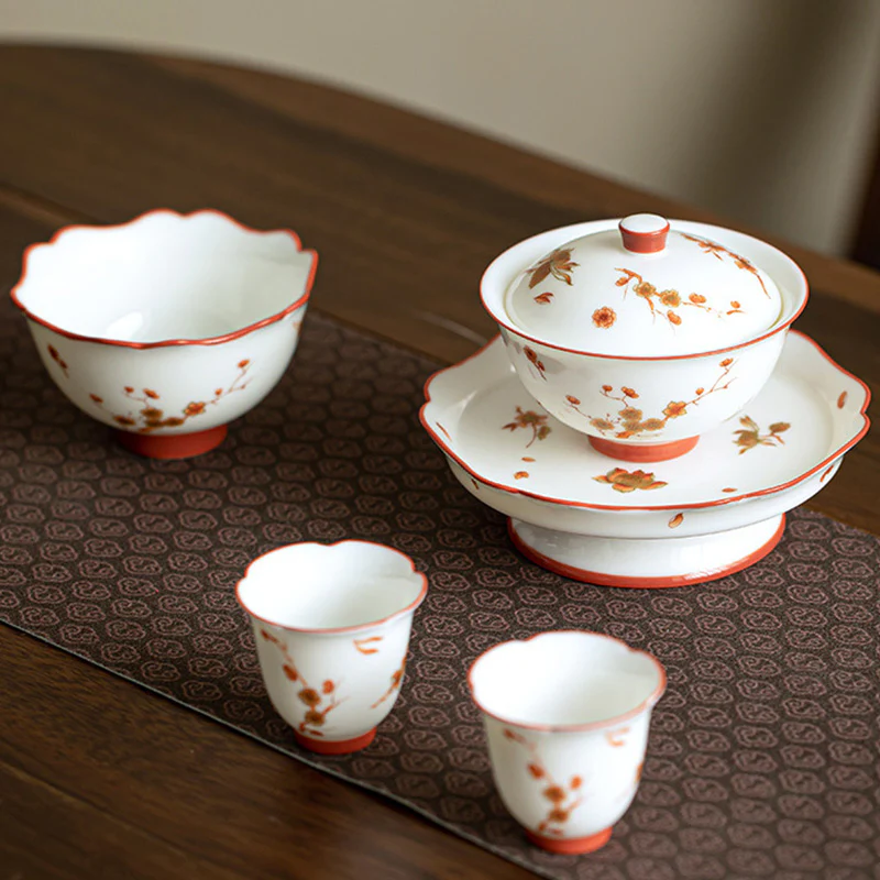 Buddha Stones Fiori di porcellana bianca Gaiwan in ceramica Sancai Tazza da tè Kung Fu Tazza da tè e piattino con coperchio - Image 17