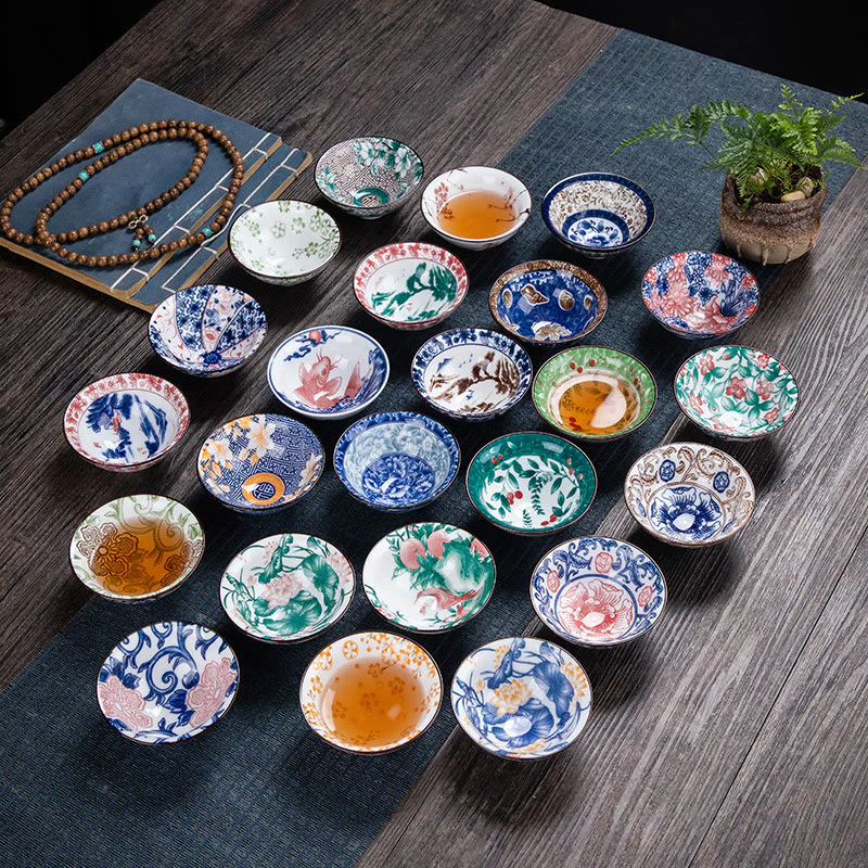 Buddha Stones Fiori Fu Carattere Montagne Loto Fiori di ciliegio Tazza da tè in ceramica Tazza da tè Kung Fu