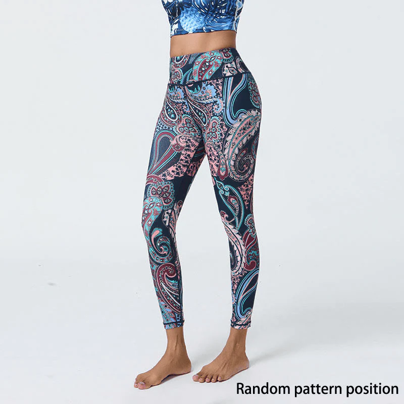 Buddha Stones Fiori Piume Sole Luna Stampa Sport Fitness Yoga Vita Alta Leggings Pantaloni Donna - Image 2