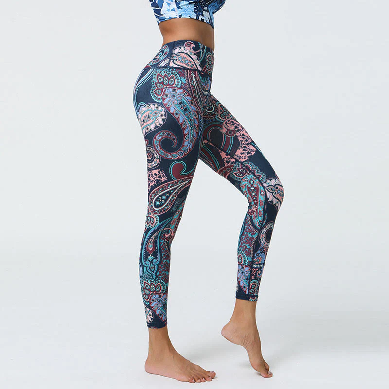 Buddha Stones Fiori Piume Sole Luna Stampa Sport Fitness Yoga Vita Alta Leggings Pantaloni Donna - Image 4