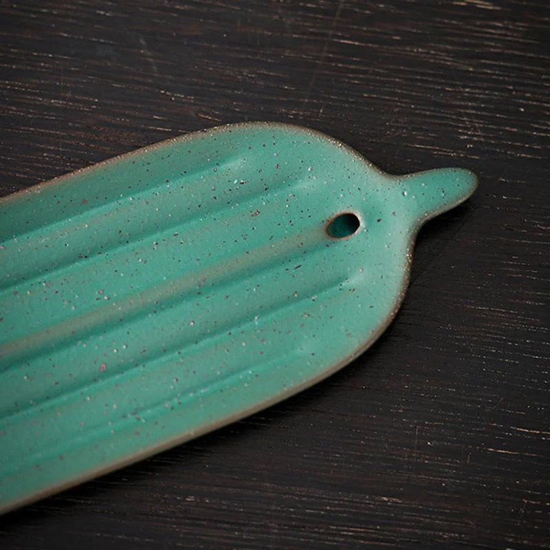 Buddha Stones Foglia di bambù verde Bruciatore di incenso in ceramica Decorazione curativa - Image 8