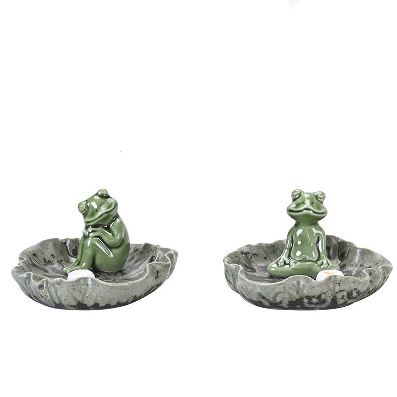 Buddha Stones Foglia Meditazione Rana Modello Guarigione Ceramica Bruciatore Incenso Decorazione - Image 11