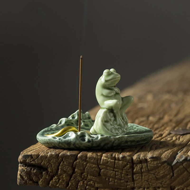Buddha Stones Foglia Meditazione Rana Modello Guarigione Ceramica Bruciatore Incenso Decorazione - Image 12