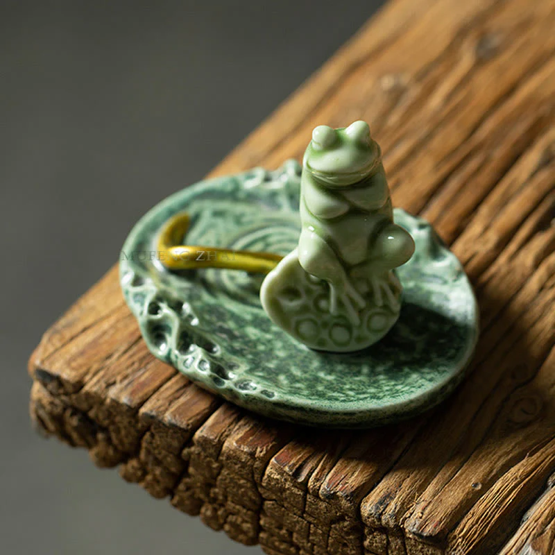 Buddha Stones Foglia Meditazione Rana Modello Guarigione Ceramica Bruciatore Incenso Decorazione - Image 15