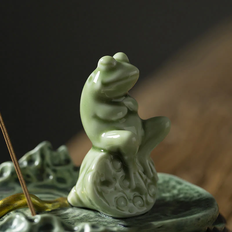 Buddha Stones Foglia Meditazione Rana Modello Guarigione Ceramica Bruciatore Incenso Decorazione - Image 19