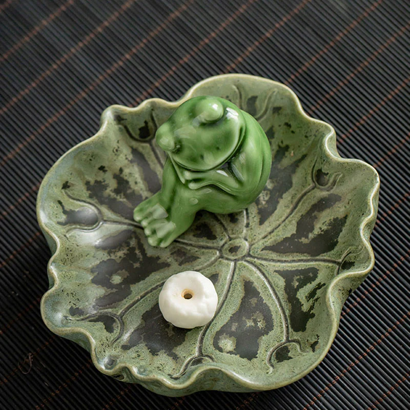 Buddha Stones Foglia Meditazione Rana Modello Guarigione Ceramica Bruciatore Incenso Decorazione - Image 24