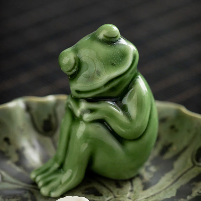 Buddha Stones Foglia Meditazione Rana Modello Guarigione Ceramica Bruciatore Incenso Decorazione - Image 28