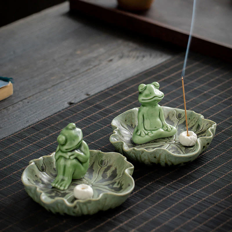 Buddha Stones Foglia Meditazione Rana Modello Guarigione Ceramica Bruciatore Incenso Decorazione - Image 29