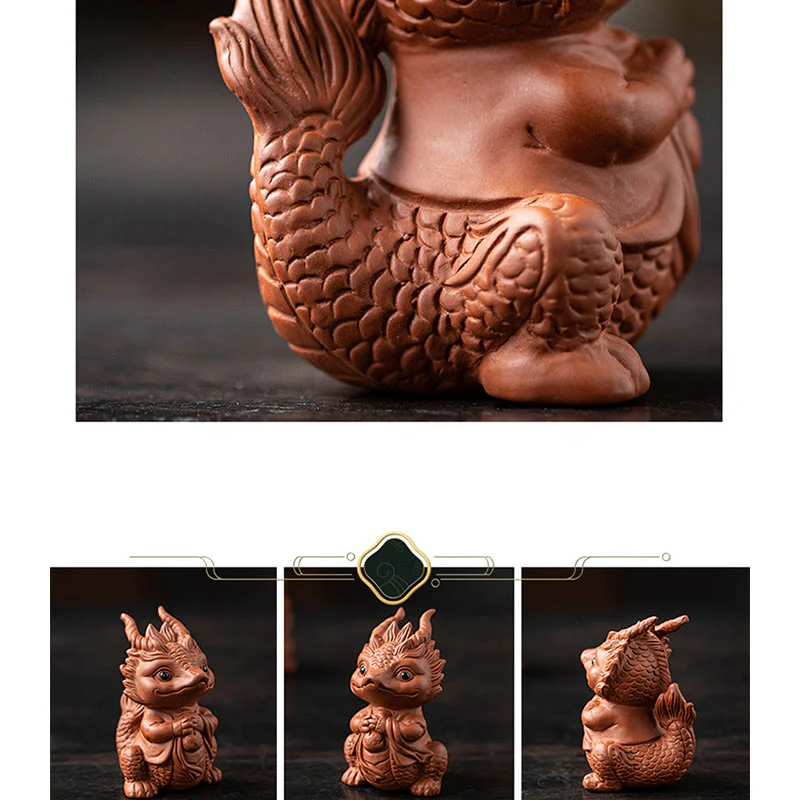 Buddha Stones Fortuna Drago Ricchezza Tè Animale Domestico Figurina Argilla Viola Decorazione - Image 15