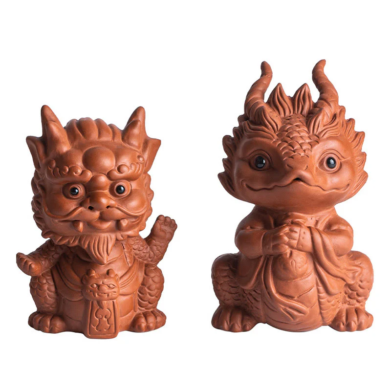 Buddha Stones Fortuna Drago Ricchezza Tè Animale Domestico Figurina Argilla Viola Decorazione - Image 19