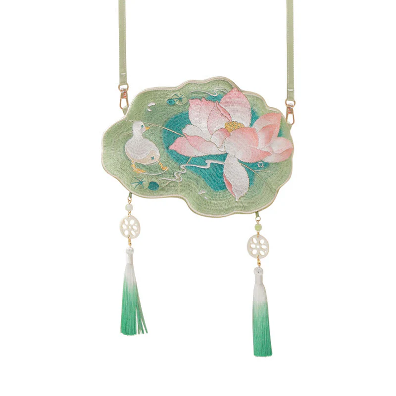 Buddha Stones Fortuna Ricamo Loto Koi Pesce Coniglio Fiore Borsa Hanfu Borsa a Tracolla Borsa a Tracolla - Image 17