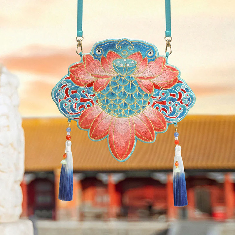 Buddha Stones Fortuna Ricamo Loto Koi Pesce Coniglio Fiore Borsa Hanfu Borsa a Tracolla Borsa a Tracolla - Image 33