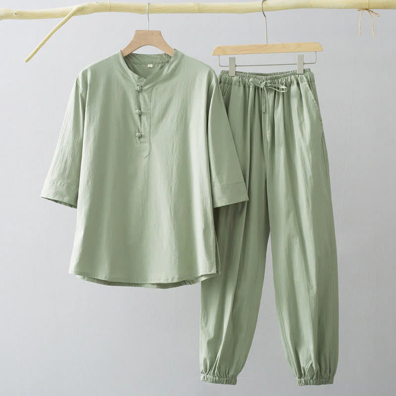 Buddha Stones Frog-Bottone Camicia Manica Tre Quarti Pantaloni Abito Uomo - Image 6