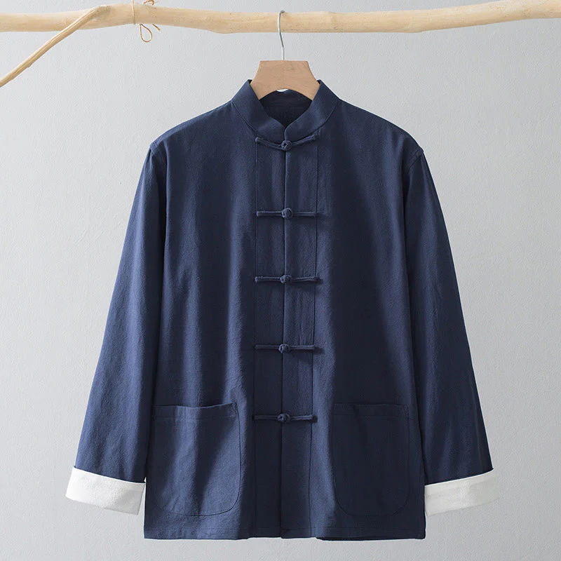 Buddha Stones Frog-Bottone Cinese Tang Suit Camicia Cotone Lino Uomo Giacca Abbigliamento - Image 6