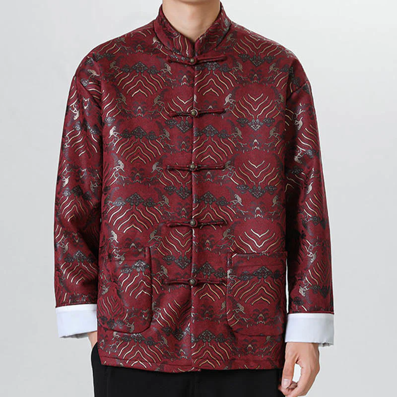 Buddha Stones Frog-Button Cinese Tang Suit Forma d'onda Camicia lunga Uomo Giacca Abbigliamento - Image 12