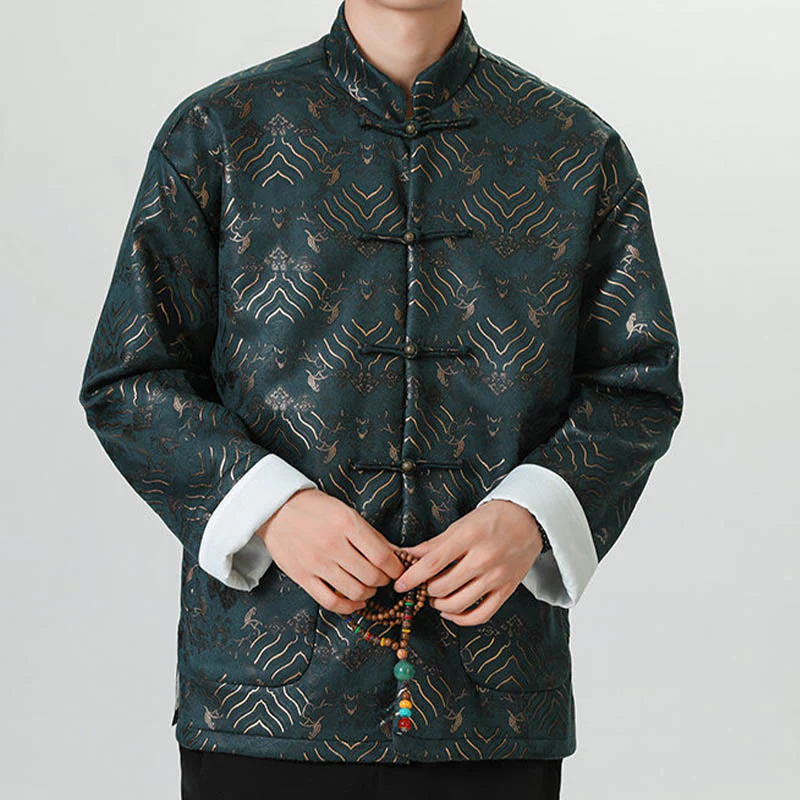 Buddha Stones Frog-Button Cinese Tang Suit Forma d'onda Camicia lunga Uomo Giacca Abbigliamento - Image 14
