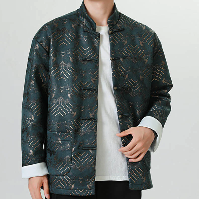 Buddha Stones Frog-Button Cinese Tang Suit Forma d'onda Camicia lunga Uomo Giacca Abbigliamento - Image 15