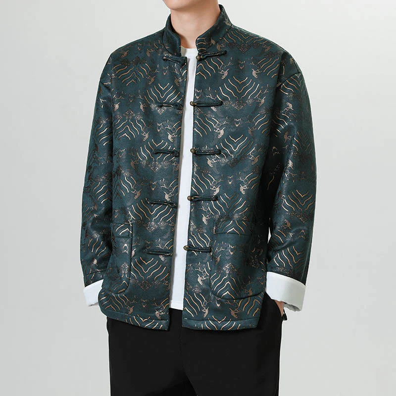 Buddha Stones Frog-Button Cinese Tang Suit Forma d'onda Camicia lunga Uomo Giacca Abbigliamento - Image 17